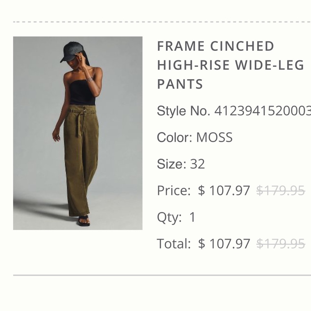 NWT FRAME Cinched High-Rise Wide-Leg Pants - Picture 5 of 8